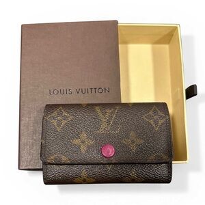Louis Vuitton Monogram & Fuchsia Raspberry Pink Leather 6 Key & Card Holder wBox